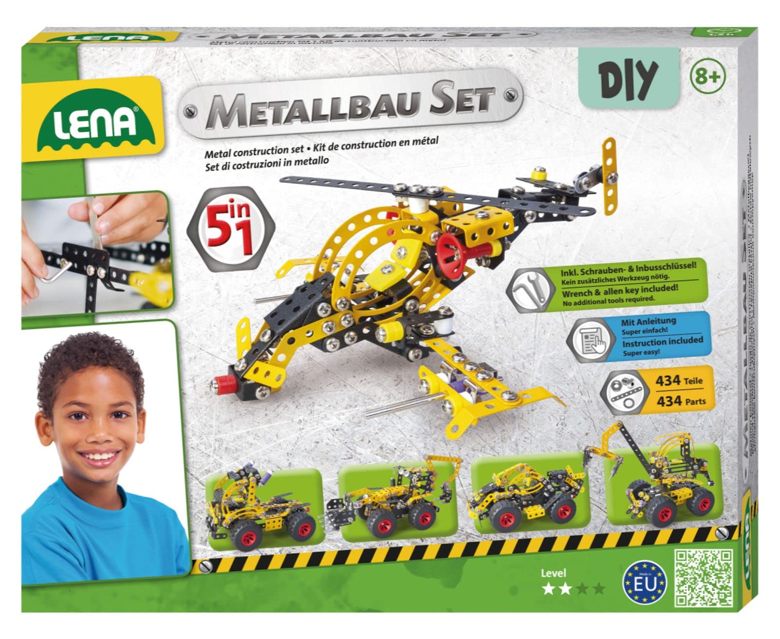 lena-diy-metallbaukasten-42678-bagger-5in1-216-teile-ab-8-jahre image 1