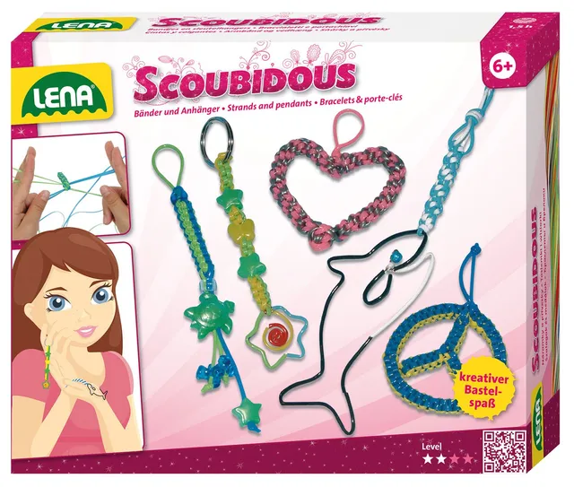 lena-glam-42316-scoubidous-flechtschn-re-bastelset-4-anh-nger image 1